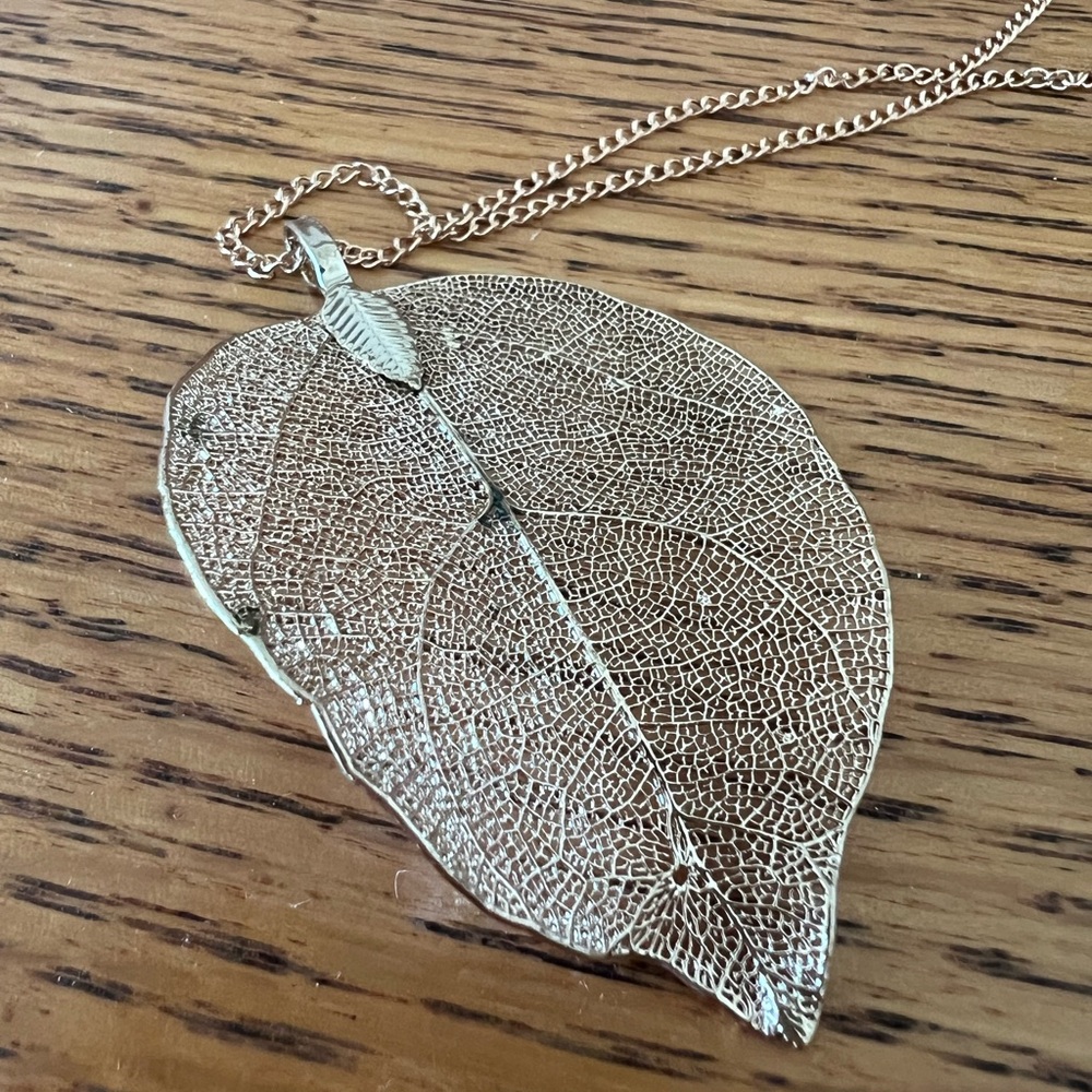 Gold Plated Leaf Necklace - Picture 2 of 3